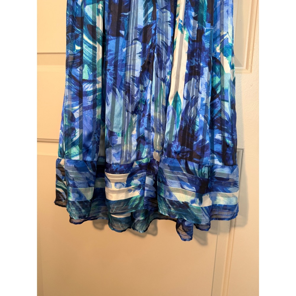Luxe By Carmen Marc Valvo Blue Watercolor Fit & Flare Dress 20W - Picture 16 of 17